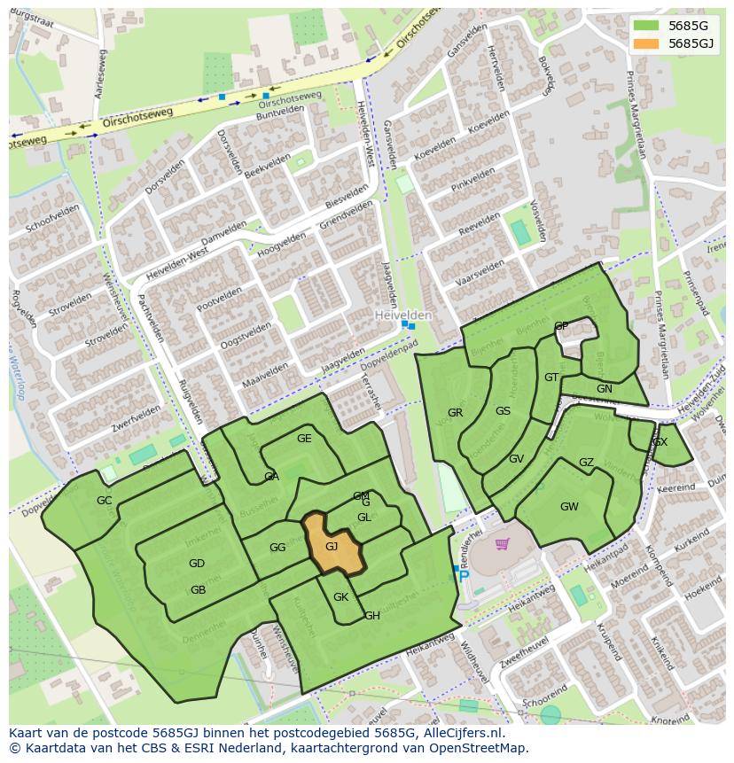 Afbeelding van het postcodegebied 5685 GJ op de kaart.