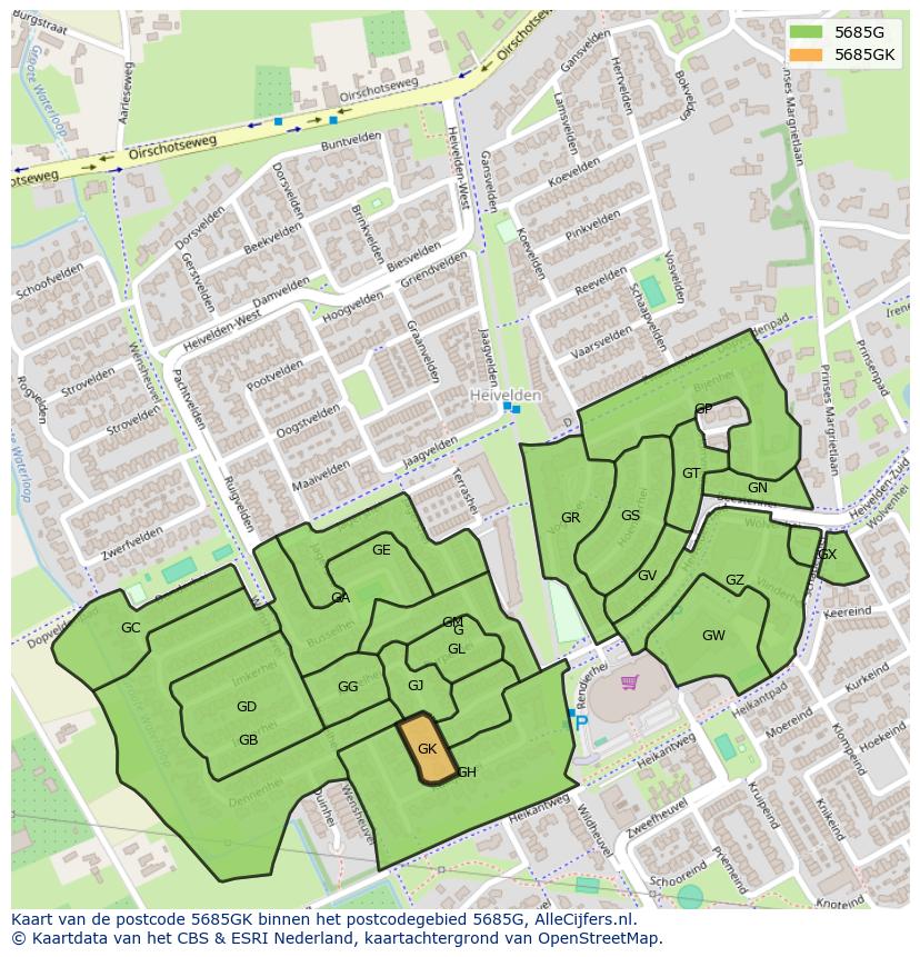 Afbeelding van het postcodegebied 5685 GK op de kaart.