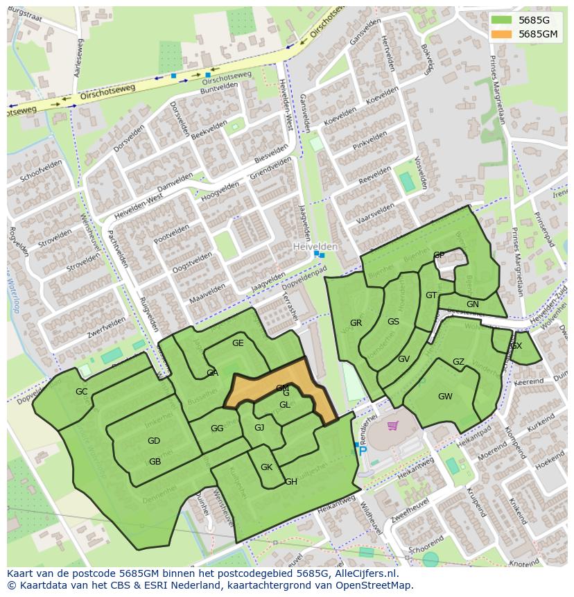 Afbeelding van het postcodegebied 5685 GM op de kaart.