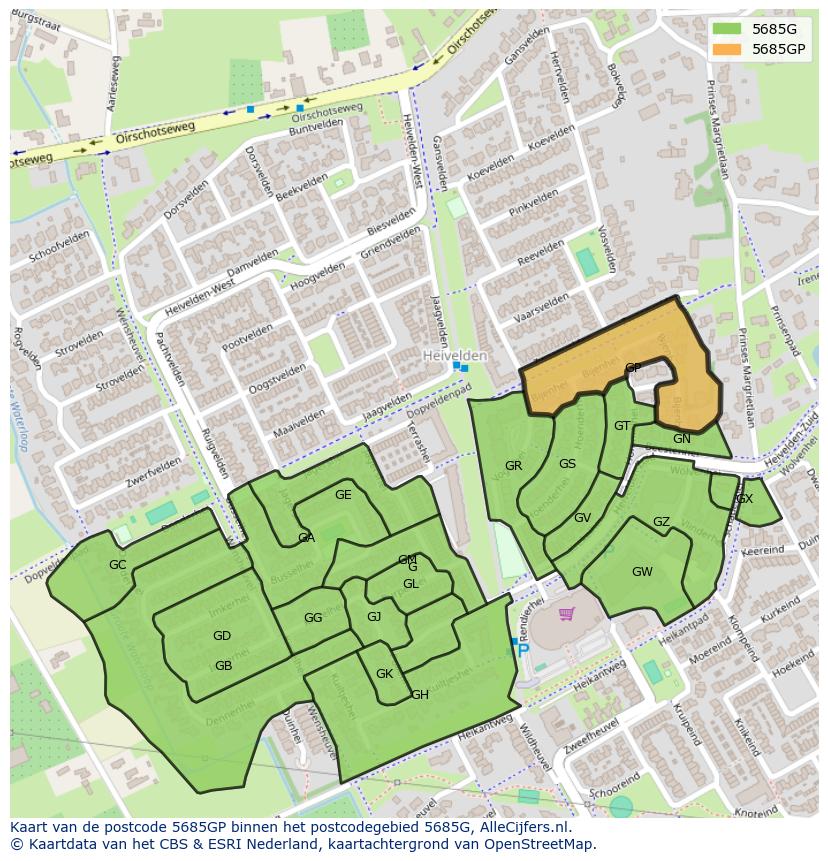 Afbeelding van het postcodegebied 5685 GP op de kaart.