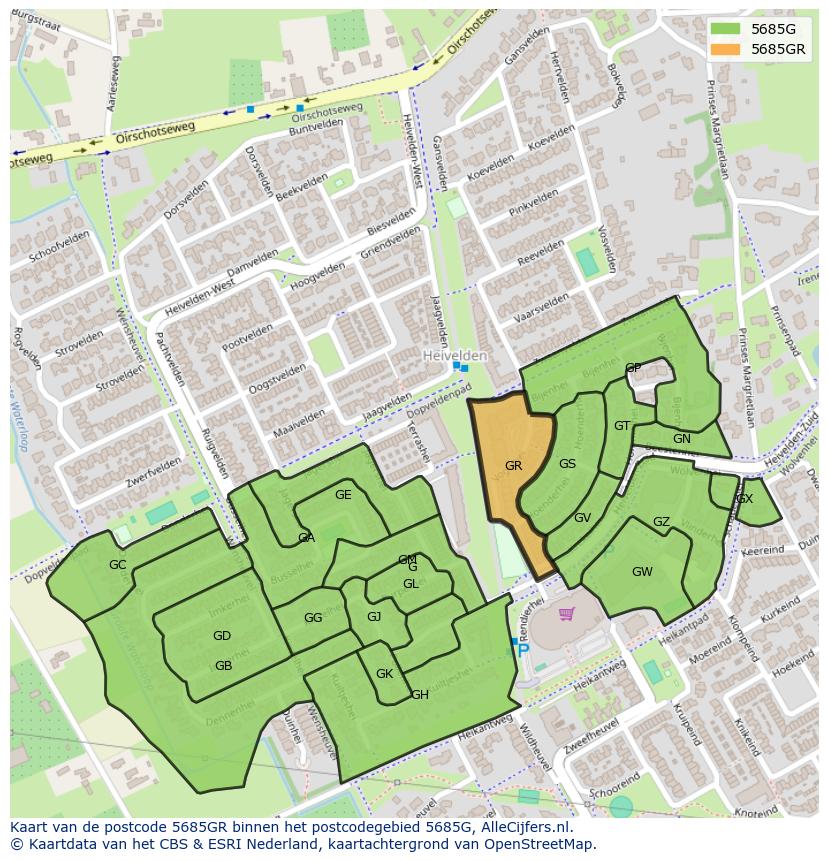 Afbeelding van het postcodegebied 5685 GR op de kaart.