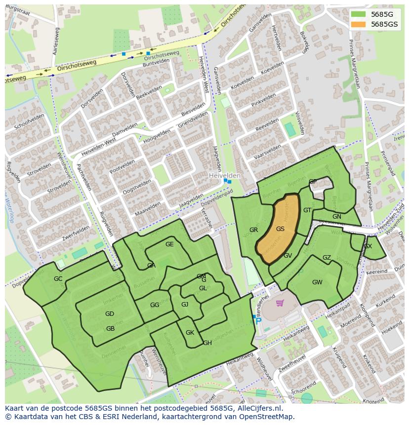 Afbeelding van het postcodegebied 5685 GS op de kaart.