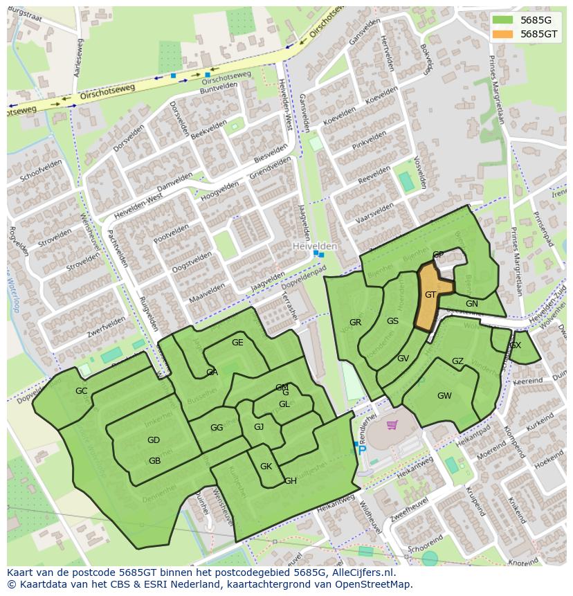Afbeelding van het postcodegebied 5685 GT op de kaart.