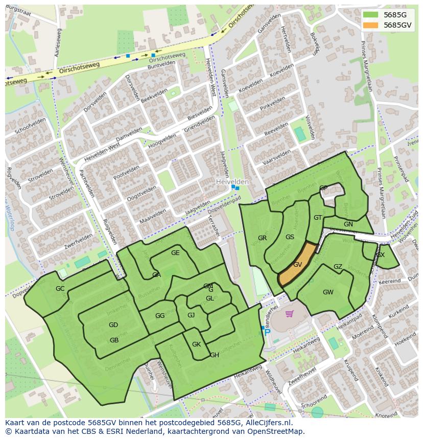 Afbeelding van het postcodegebied 5685 GV op de kaart.