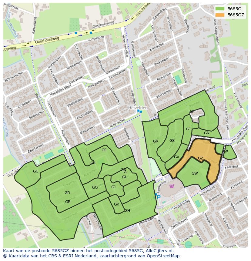 Afbeelding van het postcodegebied 5685 GZ op de kaart.