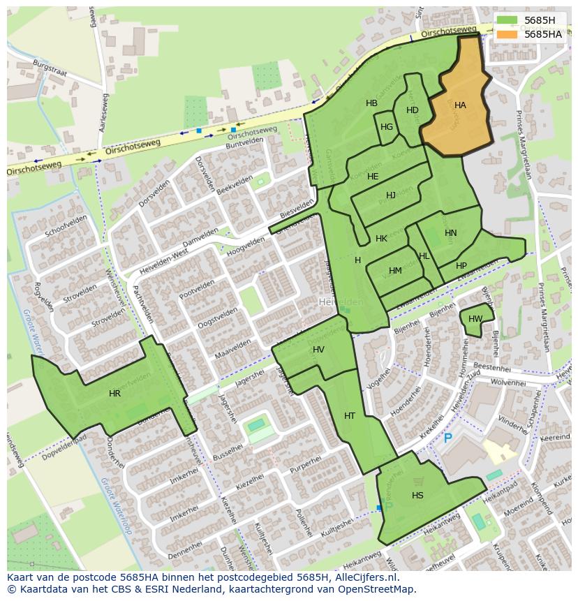Afbeelding van het postcodegebied 5685 HA op de kaart.