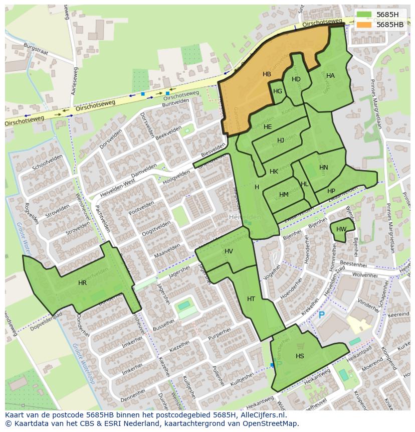 Afbeelding van het postcodegebied 5685 HB op de kaart.