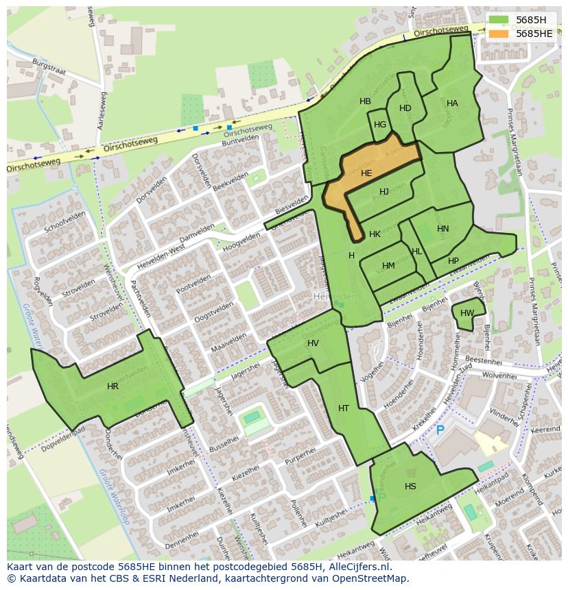 Afbeelding van het postcodegebied 5685 HE op de kaart.