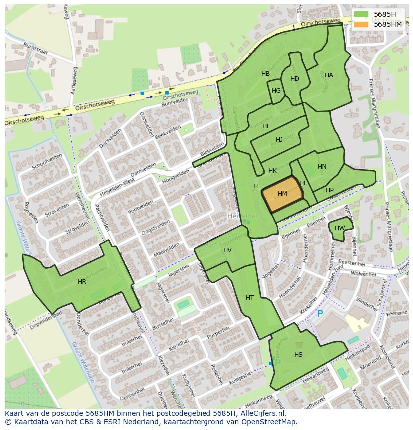 Afbeelding van het postcodegebied 5685 HM op de kaart.
