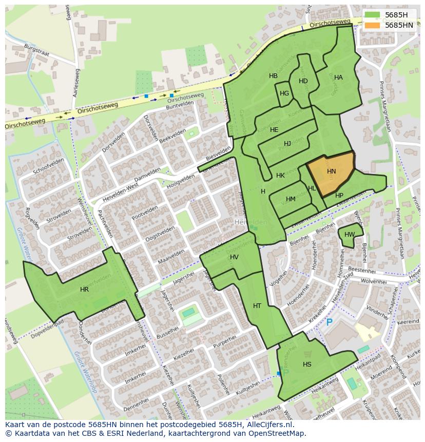 Afbeelding van het postcodegebied 5685 HN op de kaart.
