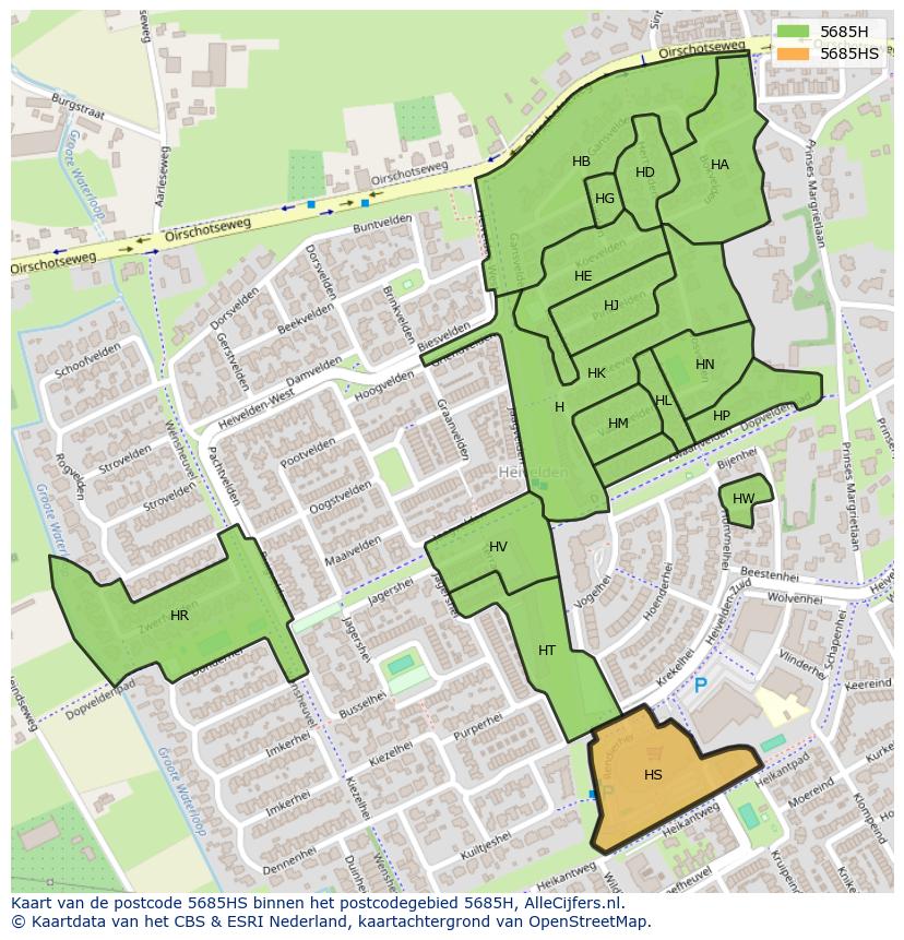 Afbeelding van het postcodegebied 5685 HS op de kaart.