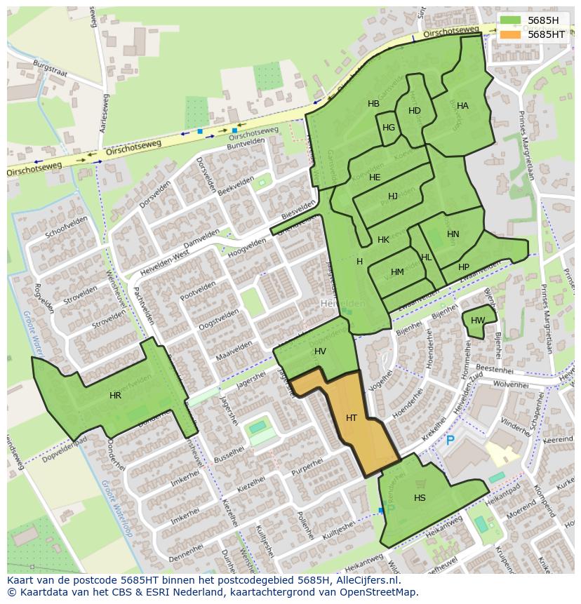 Afbeelding van het postcodegebied 5685 HT op de kaart.