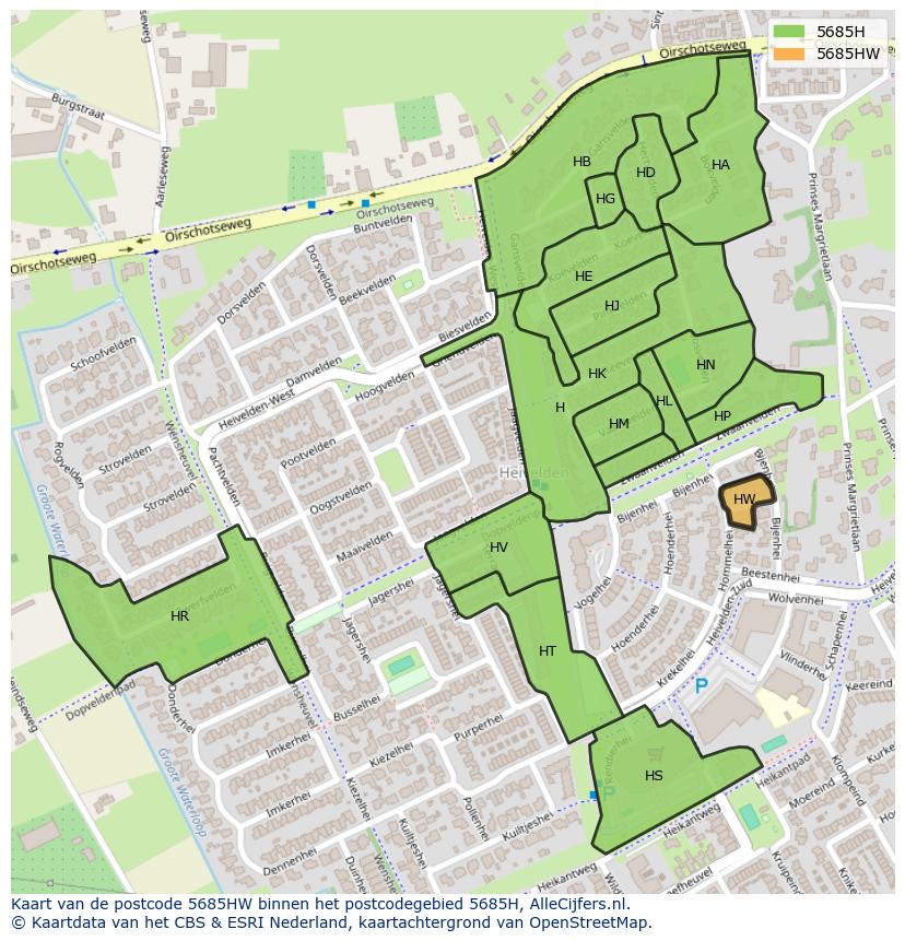 Afbeelding van het postcodegebied 5685 HW op de kaart.