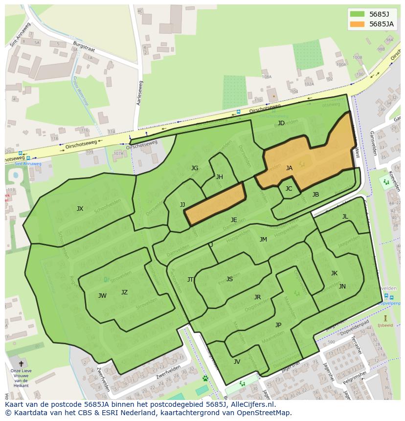 Afbeelding van het postcodegebied 5685 JA op de kaart.