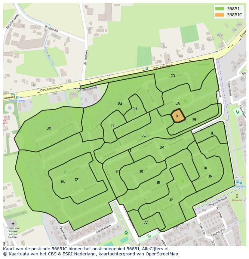 Afbeelding van het postcodegebied 5685 JC op de kaart.