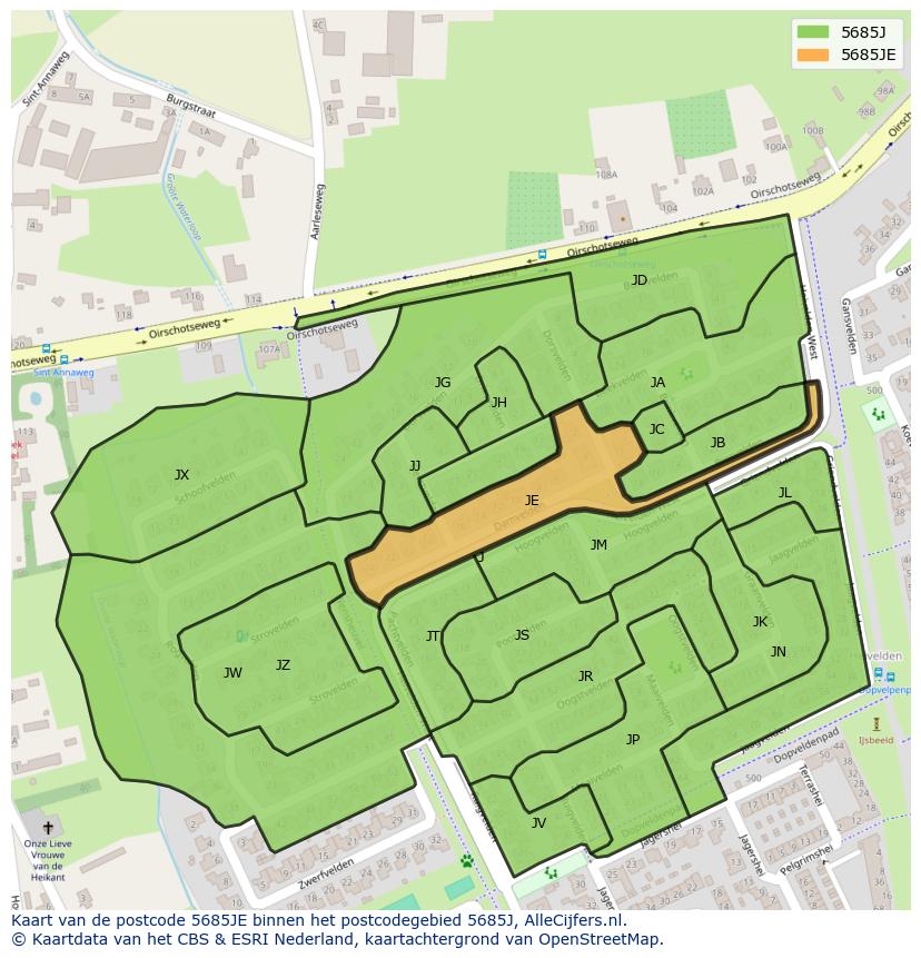 Afbeelding van het postcodegebied 5685 JE op de kaart.