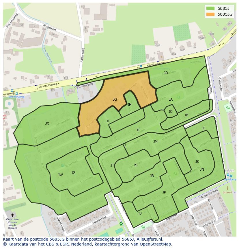 Afbeelding van het postcodegebied 5685 JG op de kaart.