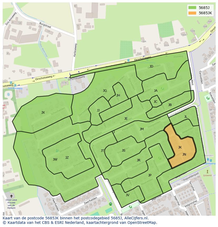 Afbeelding van het postcodegebied 5685 JK op de kaart.
