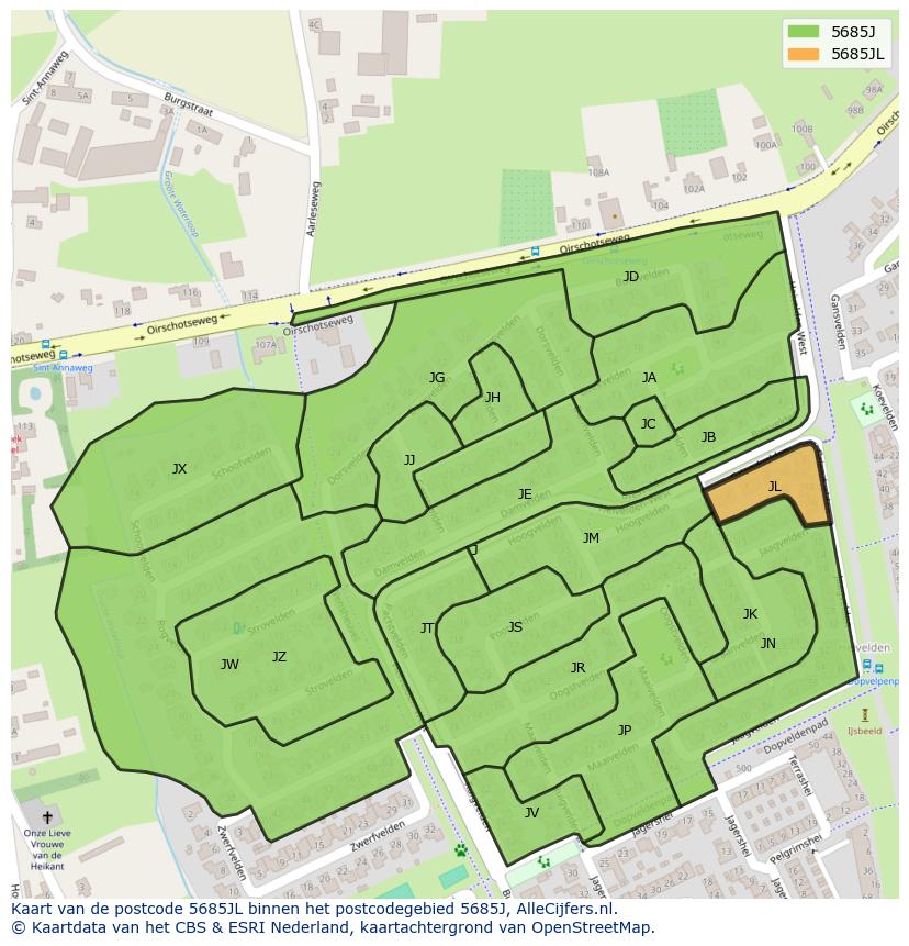 Afbeelding van het postcodegebied 5685 JL op de kaart.