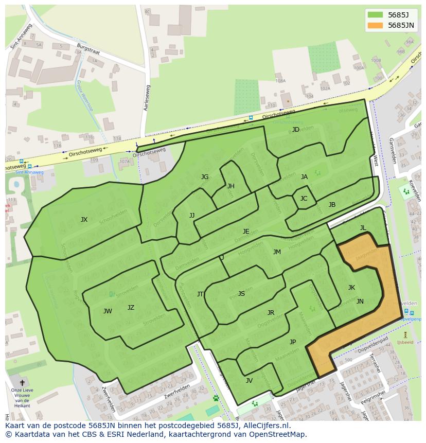Afbeelding van het postcodegebied 5685 JN op de kaart.