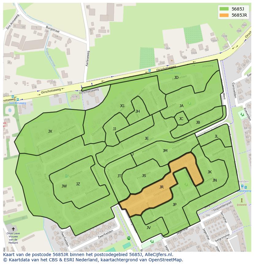 Afbeelding van het postcodegebied 5685 JR op de kaart.
