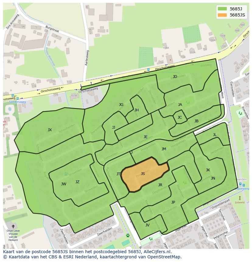 Afbeelding van het postcodegebied 5685 JS op de kaart.