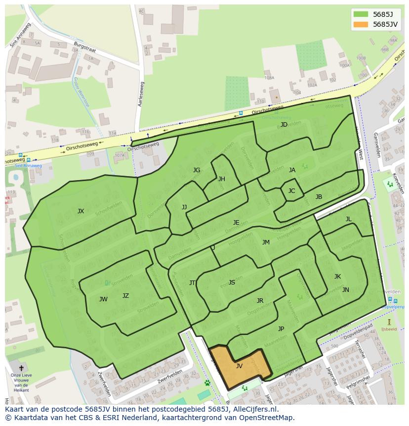 Afbeelding van het postcodegebied 5685 JV op de kaart.