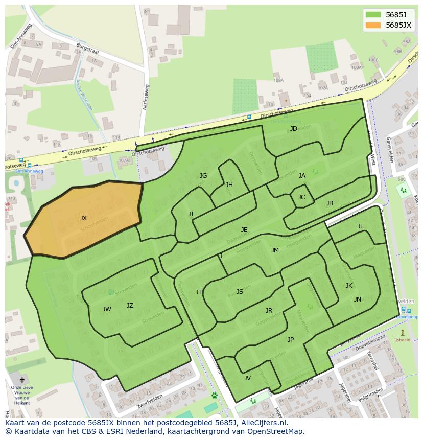 Afbeelding van het postcodegebied 5685 JX op de kaart.