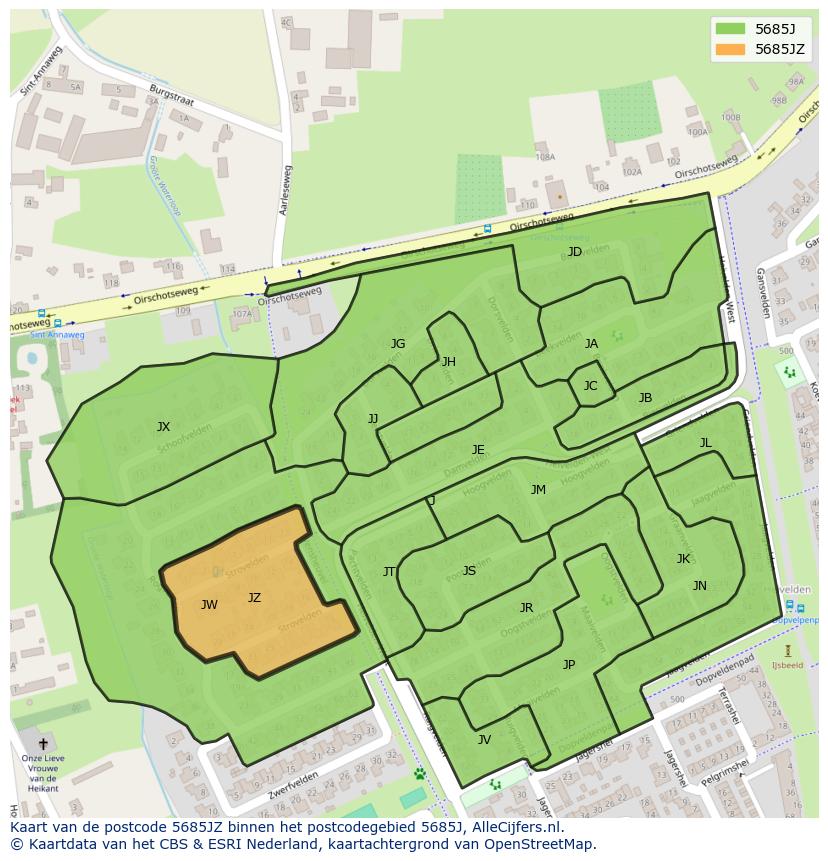 Afbeelding van het postcodegebied 5685 JZ op de kaart.