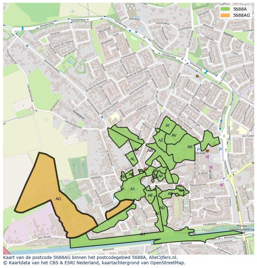 Afbeelding van het postcodegebied 5688 AG op de kaart.