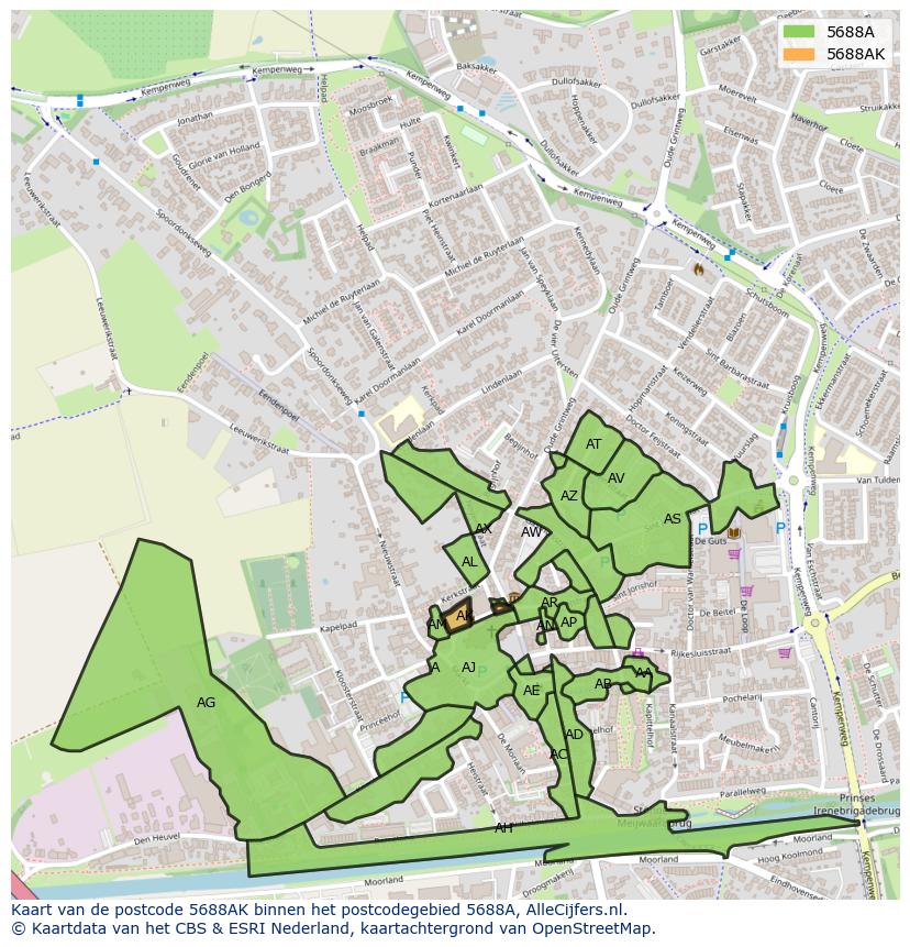 Afbeelding van het postcodegebied 5688 AK op de kaart.