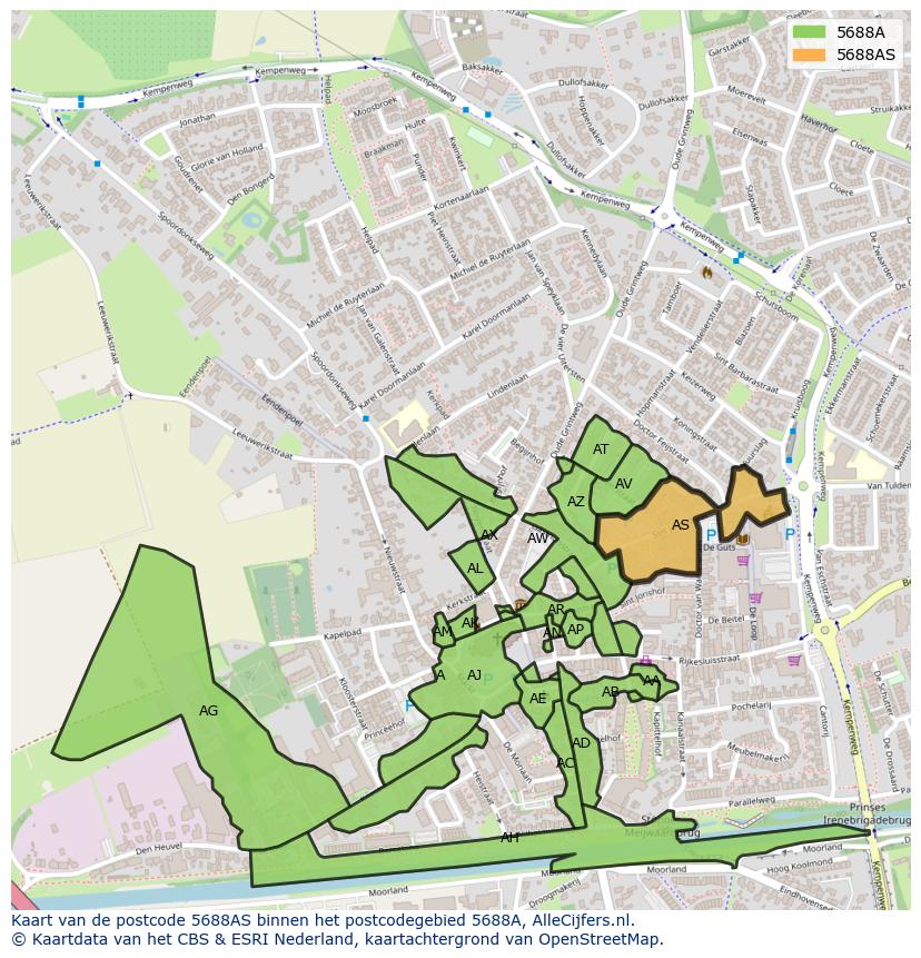 Afbeelding van het postcodegebied 5688 AS op de kaart.