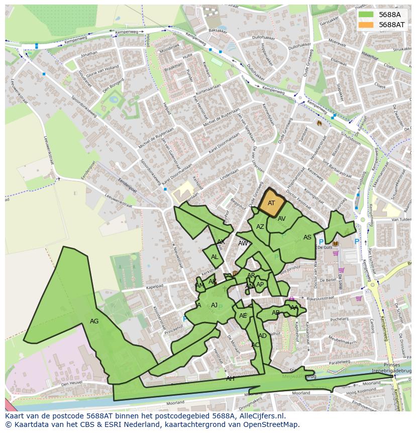 Afbeelding van het postcodegebied 5688 AT op de kaart.