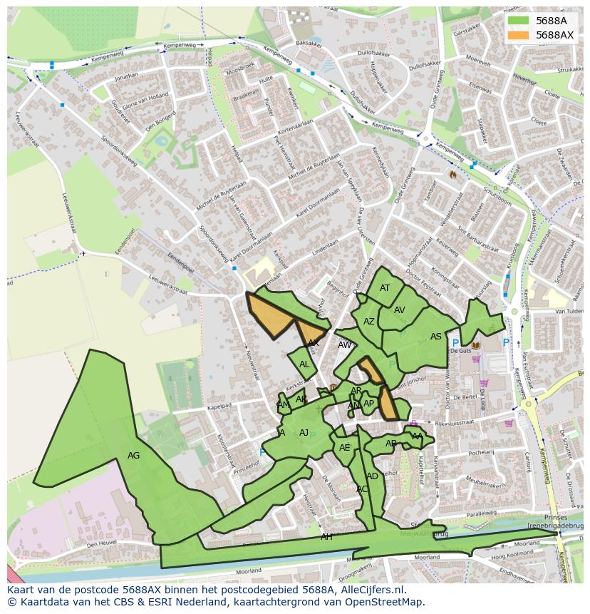 Afbeelding van het postcodegebied 5688 AX op de kaart.
