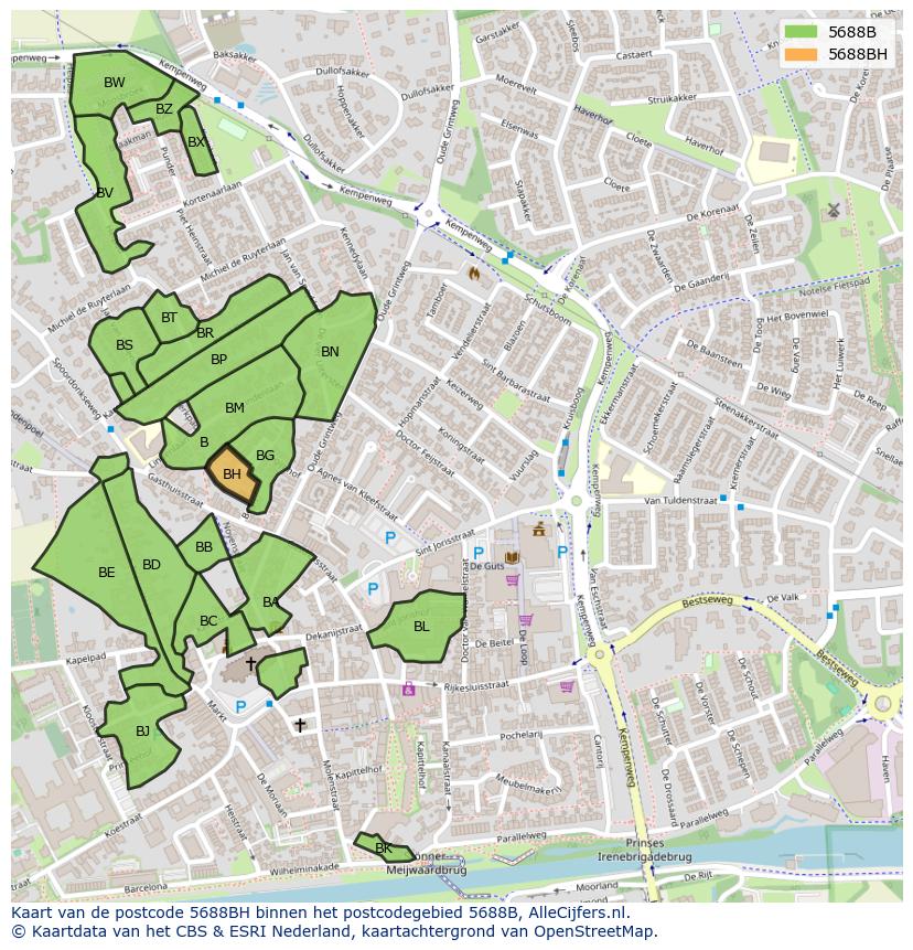 Afbeelding van het postcodegebied 5688 BH op de kaart.