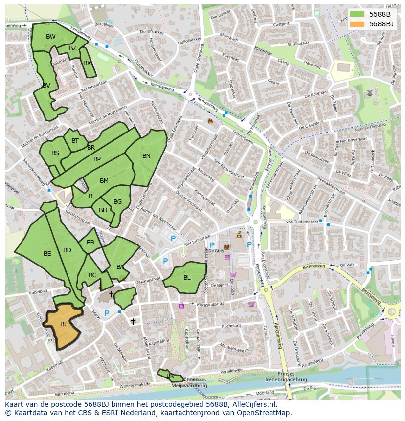 Afbeelding van het postcodegebied 5688 BJ op de kaart.