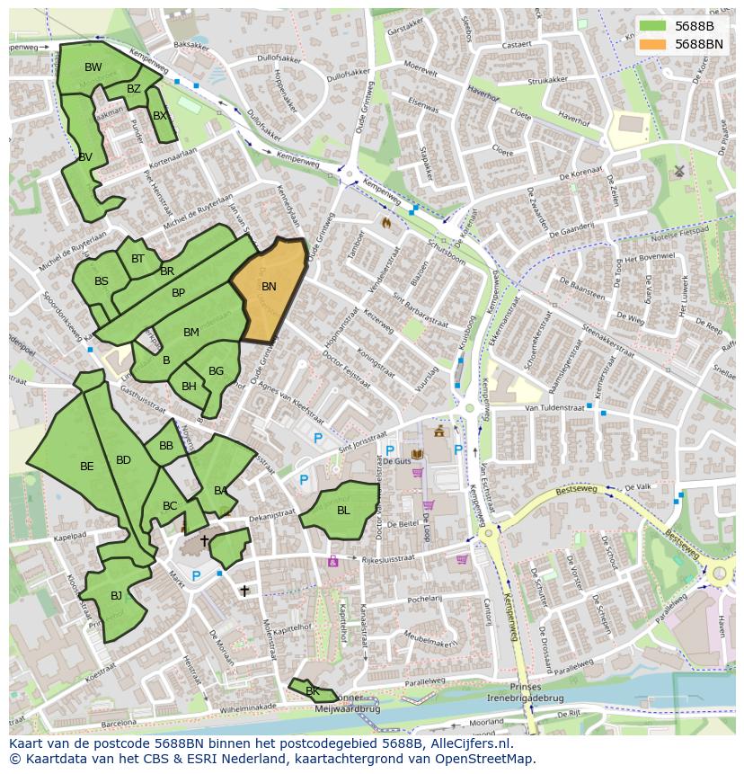 Afbeelding van het postcodegebied 5688 BN op de kaart.