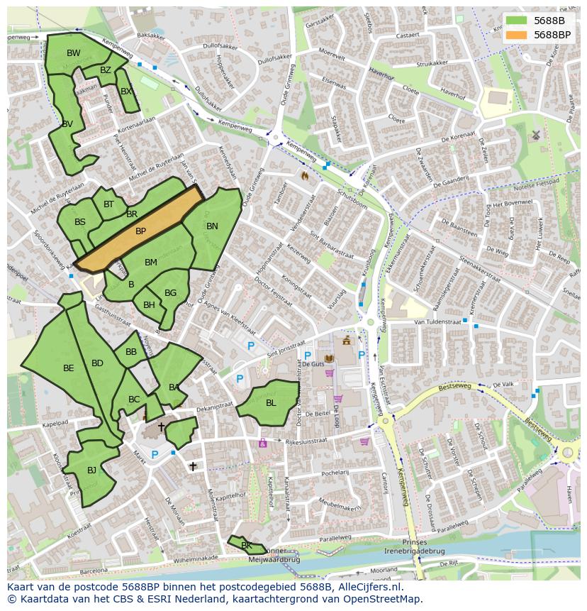 Afbeelding van het postcodegebied 5688 BP op de kaart.