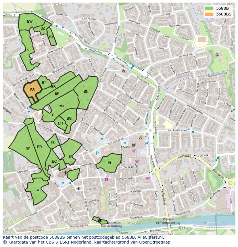 Afbeelding van het postcodegebied 5688 BS op de kaart.