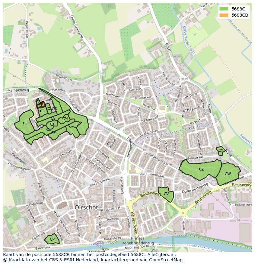 Afbeelding van het postcodegebied 5688 CB op de kaart.