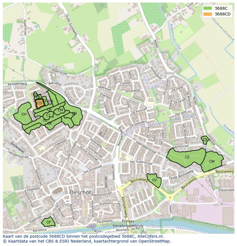 Afbeelding van het postcodegebied 5688 CD op de kaart.
