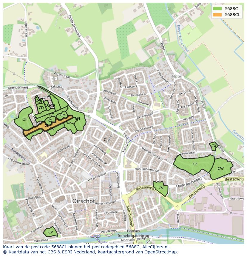 Afbeelding van het postcodegebied 5688 CL op de kaart.