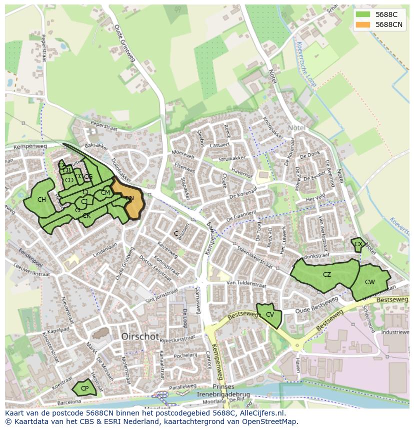 Afbeelding van het postcodegebied 5688 CN op de kaart.