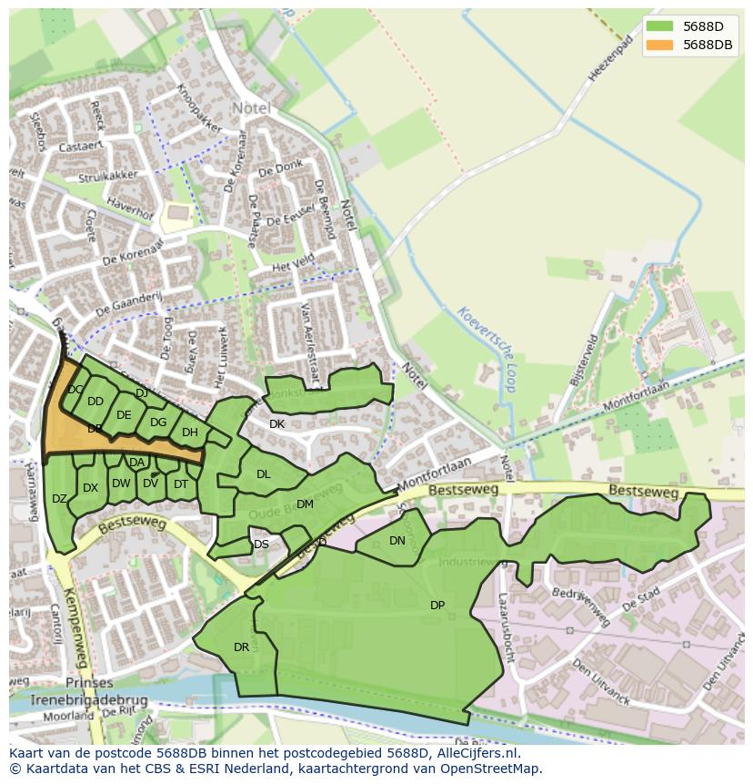 Afbeelding van het postcodegebied 5688 DB op de kaart.