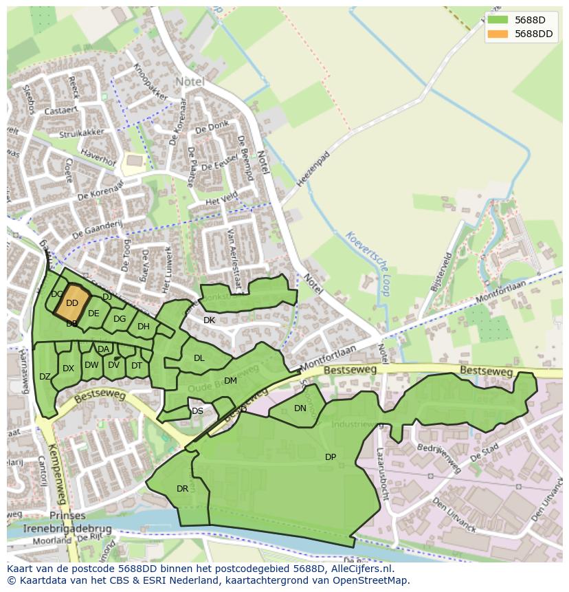 Afbeelding van het postcodegebied 5688 DD op de kaart.