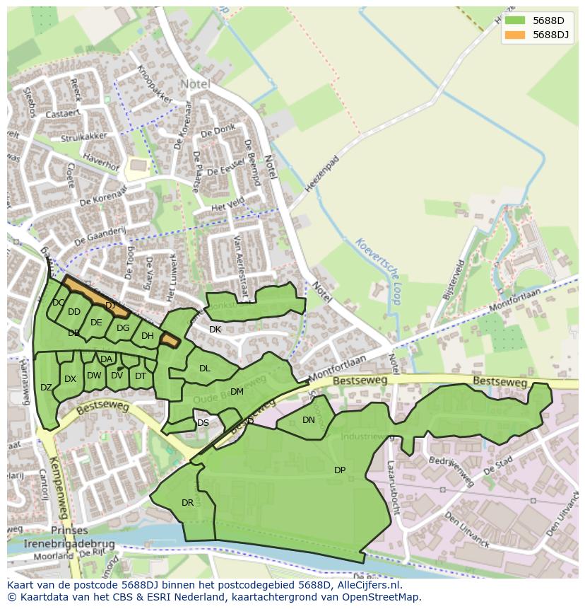 Afbeelding van het postcodegebied 5688 DJ op de kaart.