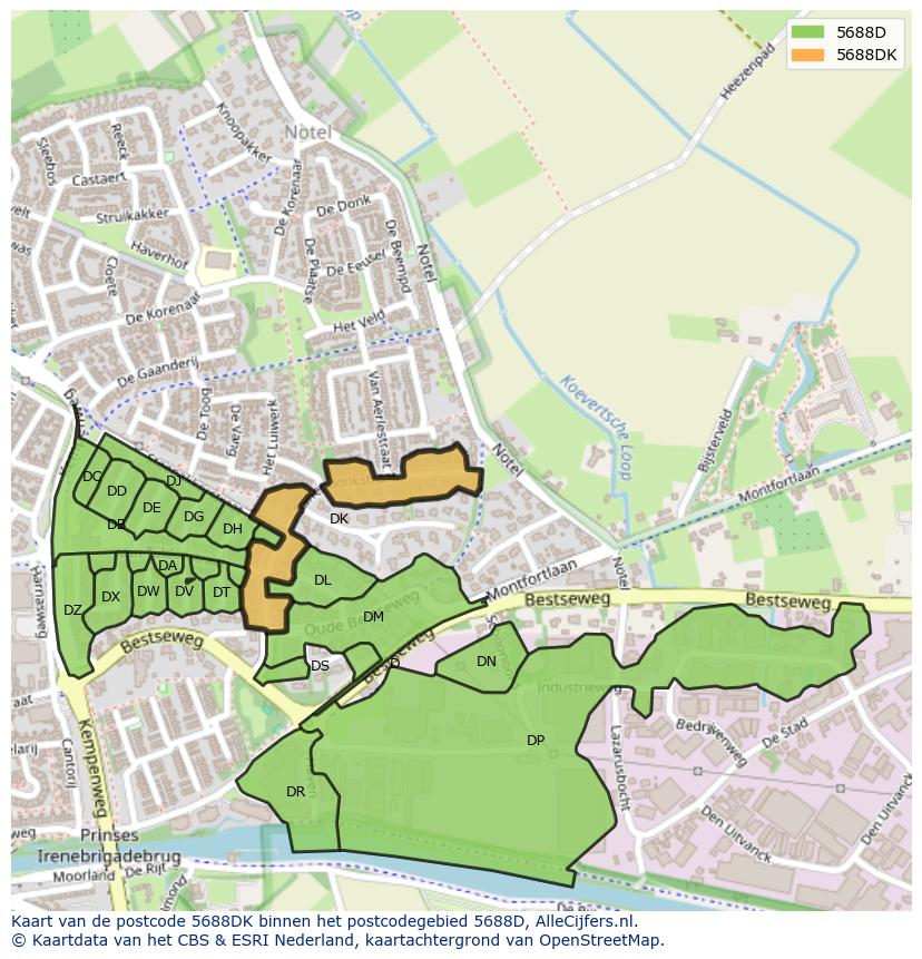 Afbeelding van het postcodegebied 5688 DK op de kaart.