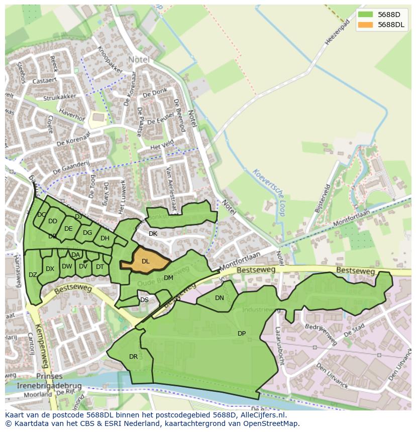 Afbeelding van het postcodegebied 5688 DL op de kaart.