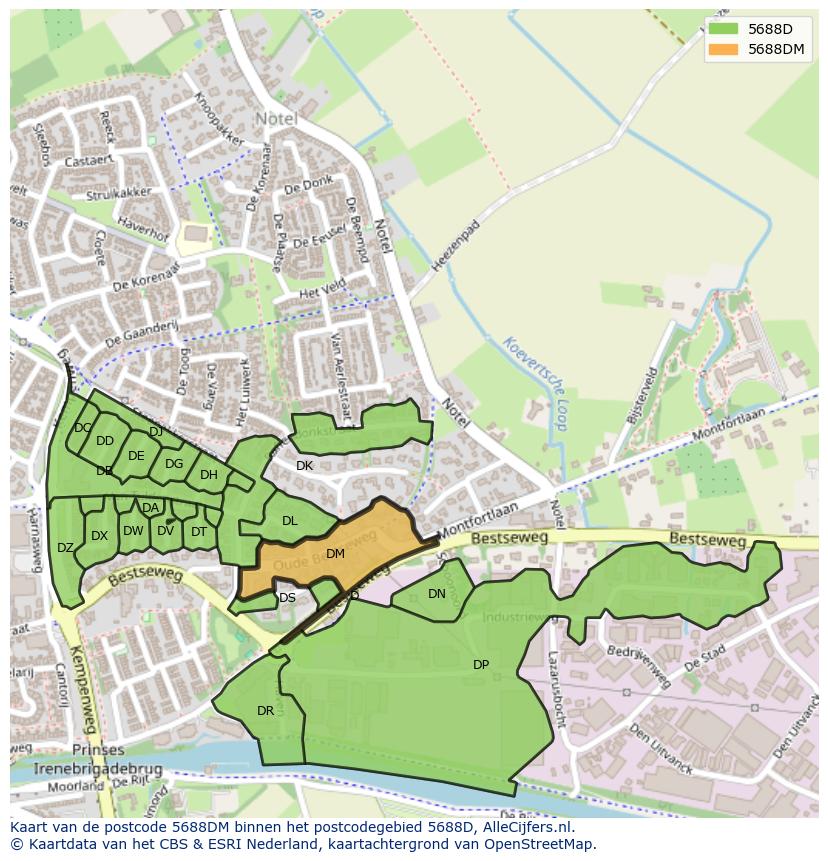 Afbeelding van het postcodegebied 5688 DM op de kaart.