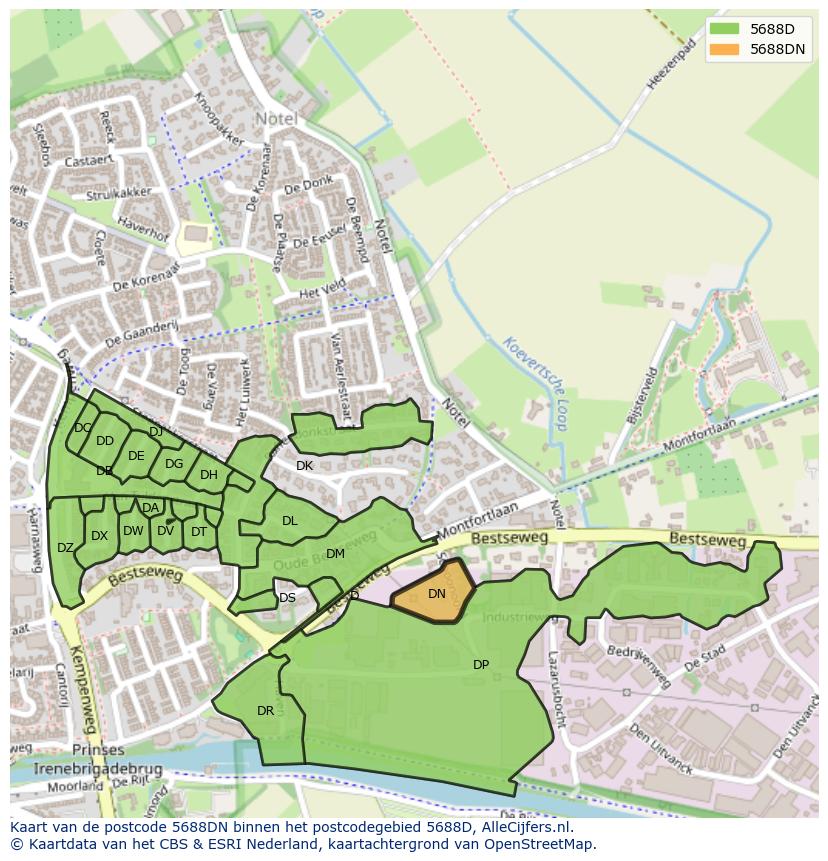 Afbeelding van het postcodegebied 5688 DN op de kaart.